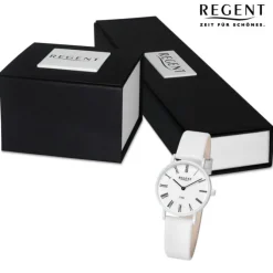Regent Damen Titan-Armbanduhr rund Analog Lederarmband weiß URBA847