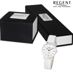 Regent Damen Titan-Armbanduhr rund Analog Lederarmband weiß URBA848