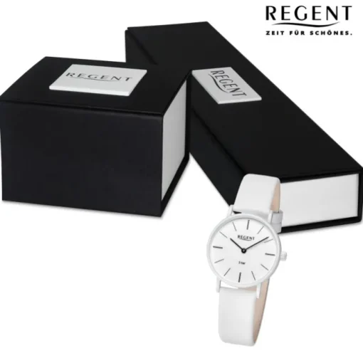 Regent Damen Titan-Armbanduhr rund Analog Lederarmband weiß URBA848