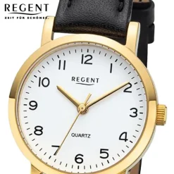 Regent Damen-Armbanduhr - Lederarmband - Quarz Leder schwarz URF937