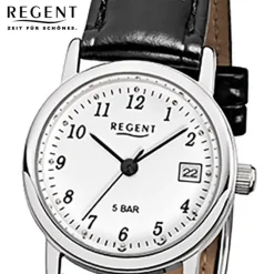 Regent Damen-Armbanduhr - Lederarmband - Quarz Leder schwarz URF827