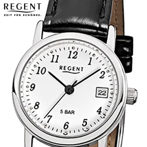 Regent Damen-Armbanduhr - Lederarmband - Quarz Leder schwarz URF827