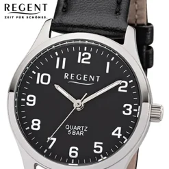 Regent Damen-Armbanduhr 32-2113416 Quarz-Uhr Leder-Armband schwarz UR2113416