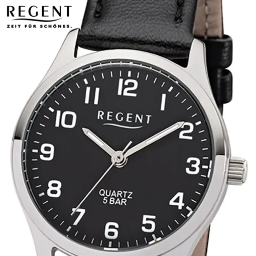Regent Damen-Armbanduhr 32-2113416 Quarz-Uhr Leder-Armband schwarz UR2113416