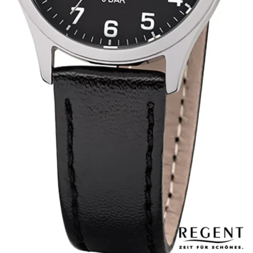 Regent Damen-Armbanduhr 32-2113416 Quarz-Uhr Leder-Armband schwarz UR2113416