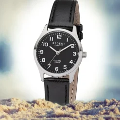 Regent Damen-Armbanduhr 32-2113416 Quarz-Uhr Leder-Armband schwarz UR2113416