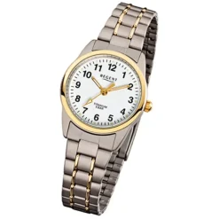 Regent Damen-Armbanduhr - Titan Damenuhren - Quarz silber gold Uhr URF428