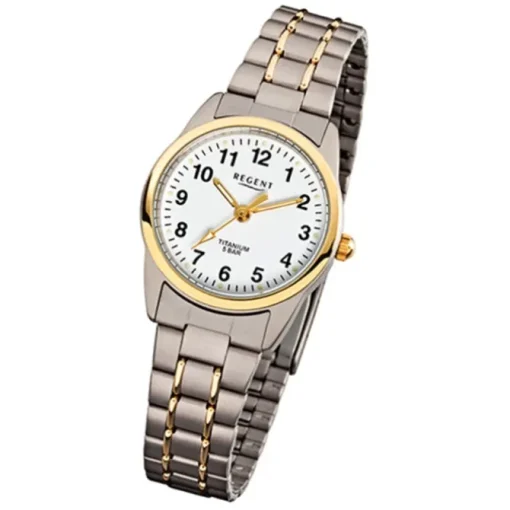 Regent Damen-Armbanduhr - Titan Damenuhren - Quarz silber gold Uhr URF428