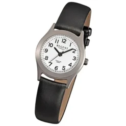 Regent Damen-Armbanduhr - Titan Damenuhren - Quarz Leder schwarz URF871