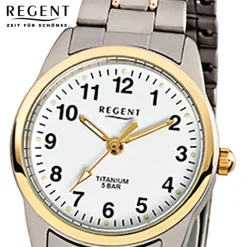 Regent Damen-Armbanduhr - Titan Damenuhren - Quarz silber gold Uhr URF428