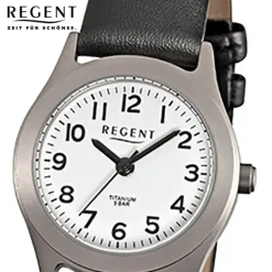 Regent Damen-Armbanduhr - Titan Damenuhren - Quarz Leder schwarz URF871