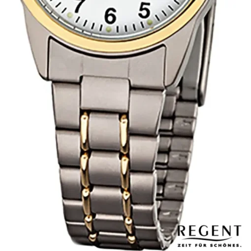 Regent Damen-Armbanduhr - Titan Damenuhren - Quarz silber gold Uhr URF428