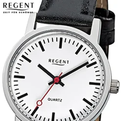 Regent Damen-Armbanduhr Edelstahl Leder schwarz Mineralglas Quarz URF824