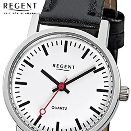 Regent Damen-Armbanduhr Edelstahl Leder schwarz Mineralglas Quarz URF824