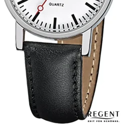 Regent Damen-Armbanduhr Edelstahl Leder schwarz Mineralglas Quarz URF824