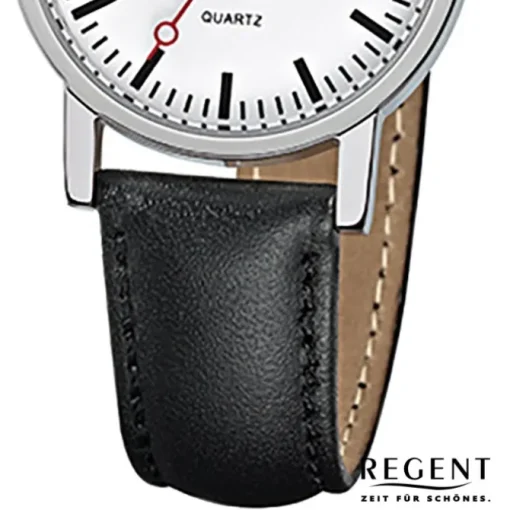 Regent Damen-Armbanduhr Edelstahl Leder schwarz Mineralglas Quarz URF824