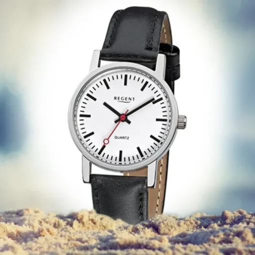 Regent Damen-Armbanduhr Edelstahl Leder schwarz Mineralglas Quarz URF824