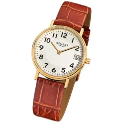 Regent Damen-Armbanduhr F-328 Quarz-Uhr Leder-Armband braun URF328