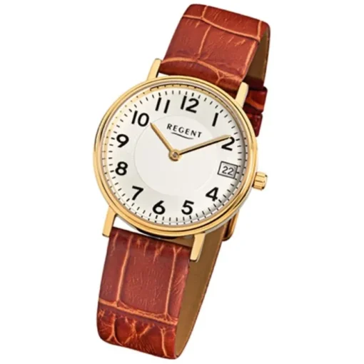Regent Damen-Armbanduhr F-328 Quarz-Uhr Leder-Armband braun URF328