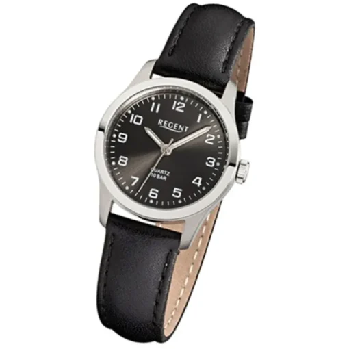 Regent Damen-Armbanduhr F-900 Titan-Uhr Leder-Armband schwarz URF900