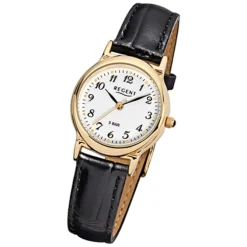 Regent Damen-Armbanduhr F-015 Quarz-Uhr Leder-Armband schwarz URF015