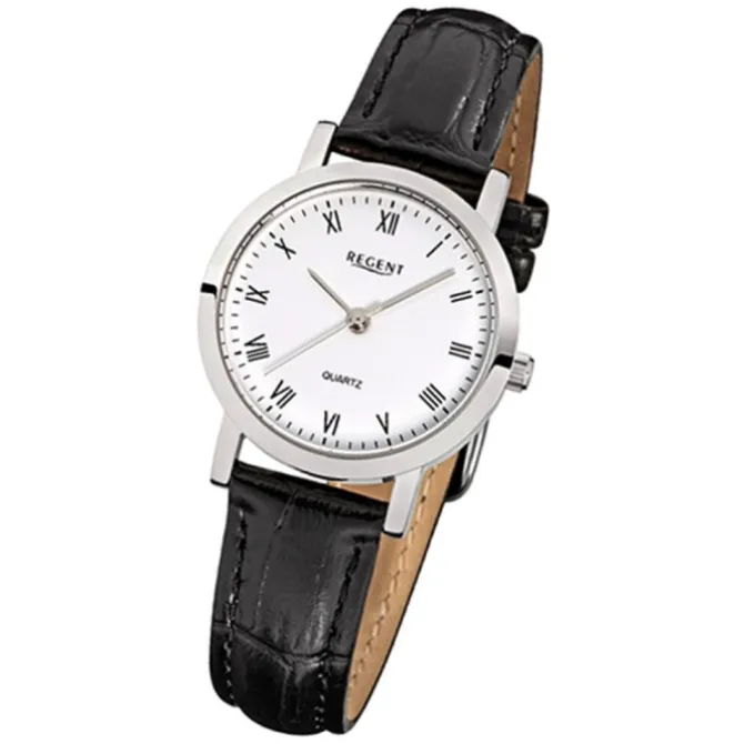 Regent Damen-Armbanduhr F-935 Quarz-Uhr Leder-Armband schwarz URF935