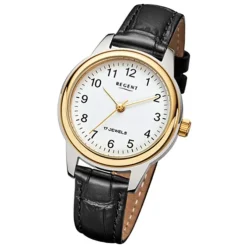 Regent Damen-Armbanduhr F-958 Handaufzug Leder-Armband schwarz URF958