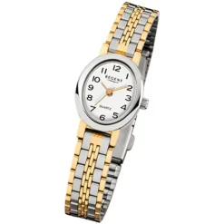 Regent Damen-Armbanduhr F-393 Quarz-Uhr Mini Stahl-Armband silber gold URF393