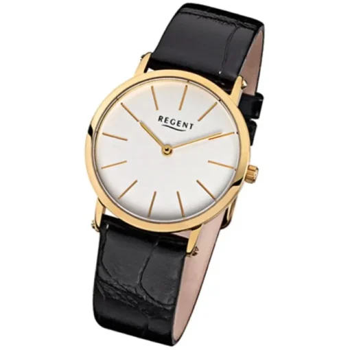 Regent Damen-Armbanduhr F-830 Quarz-Uhr Leder-Armband schwarz URF830