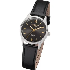 Regent Damen-Armbanduhr F-1308 Quarz-Uhr Leder-Armband schwarz UR2113417