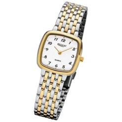Regent Damen-Armbanduhr F-1049 Quarz-Uhr Stahl-Armband silber gold URF1049