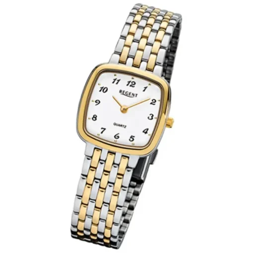Regent Damen-Armbanduhr F-1049 Quarz-Uhr Stahl-Armband silber gold URF1049
