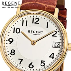 Regent Damen-Armbanduhr F-328 Quarz-Uhr Leder-Armband braun URF328