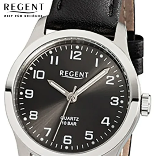 Regent Damen-Armbanduhr F-900 Titan-Uhr Leder-Armband schwarz URF900