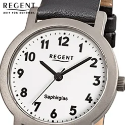 Regent Damen-Armbanduhr F-663 Titan-Uhr Leder-Armband schwarz URF663