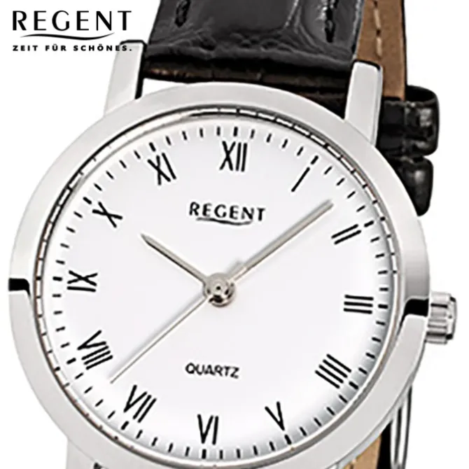 Regent Damen-Armbanduhr F-935 Quarz-Uhr Leder-Armband schwarz URF935