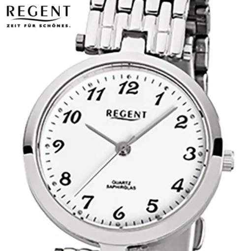 Regent Damen-Armbanduhr F-908 Quarz-Uhr Stahl-Armband silber URF908