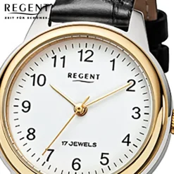 Regent Damen-Armbanduhr F-958 Handaufzug Leder-Armband schwarz URF958