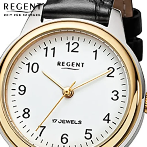 Regent Damen-Armbanduhr F-958 Handaufzug Leder-Armband schwarz URF958