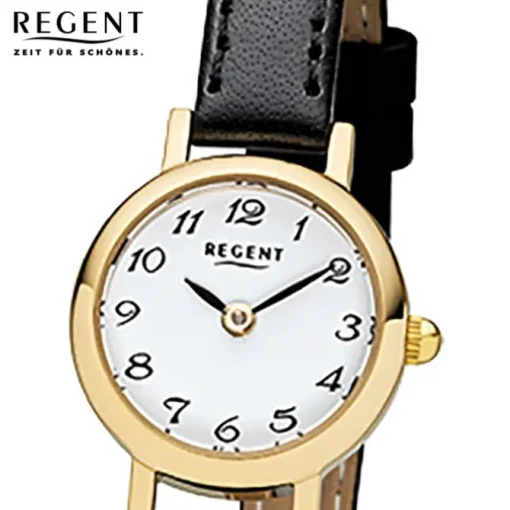Regent Damen-Armbanduhr F-980 Quarz-Uhr Mini Leder-Armband schwarz URF980