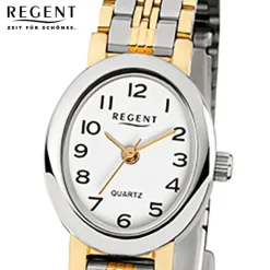 Regent Damen-Armbanduhr F-393 Quarz-Uhr Mini Stahl-Armband silber gold URF393