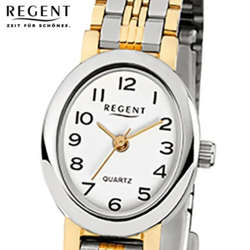 Regent Damen-Armbanduhr F-393 Quarz-Uhr Mini Stahl-Armband silber gold URF393