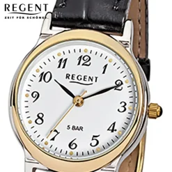 Regent Damen-Armbanduhr F-014 Quarz-Uhr Leder-Armband schwarz URF014