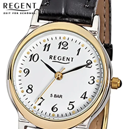 Regent Damen-Armbanduhr F-014 Quarz-Uhr Leder-Armband schwarz URF014