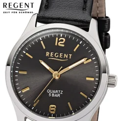 Regent Damen-Armbanduhr F-1308 Quarz-Uhr Leder-Armband schwarz UR2113417