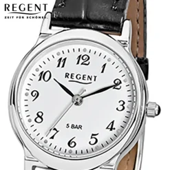 Regent Damen-Armbanduhr F-013 Quarz-Uhr Leder-Armband schwarz URF013