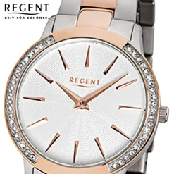 Regent Damen-Armbanduhr 32-F-1056 Quarz-Uhr Edelstahl-Armband silber rosegold UR URF1056