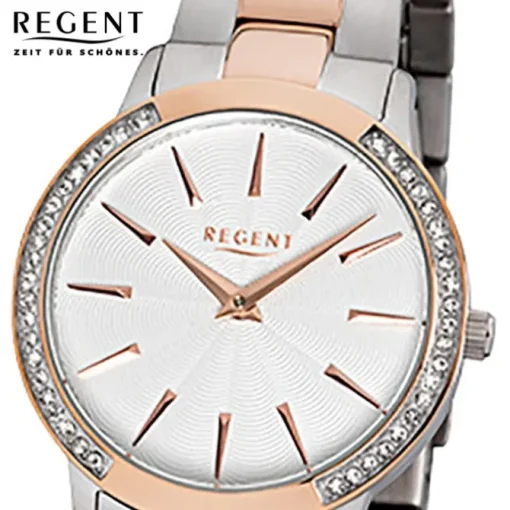 Regent Damen-Armbanduhr 32-F-1056 Quarz-Uhr Edelstahl-Armband silber rosegold UR URF1056