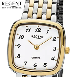 Regent Damen-Armbanduhr F-1049 Quarz-Uhr Stahl-Armband silber gold URF1049