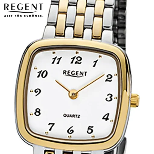 Regent Damen-Armbanduhr F-1049 Quarz-Uhr Stahl-Armband silber gold URF1049